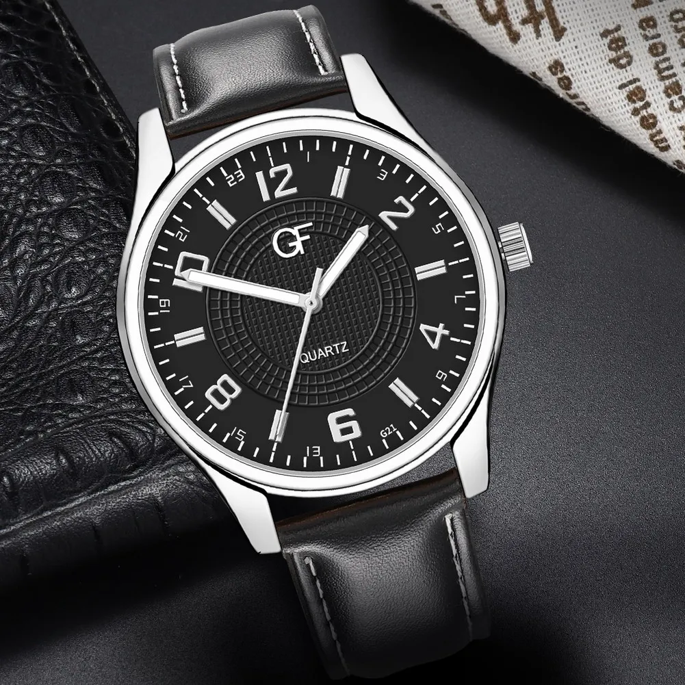 Новинка Лидер продаж Для мужчин кварцевые часы из искусственной кожи ремень