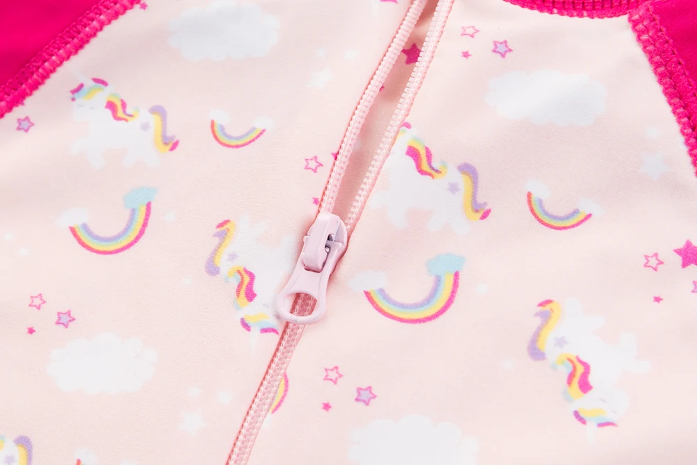 Wishere Swimsuit One-piece Swimwear Short Sleeves UPF50+ Sunsuit Baby Girl Beachwear Summer Kids' Bathers Swimming Suit