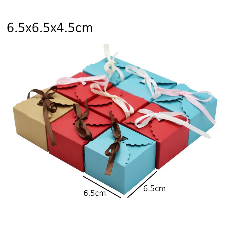 

5Pcs 6.5*6.5*4.5cm Square Kraft Paper Box Gift Candy Storage Boxes With Ribbons Small Wedding Party Chocolate Wrapping SUpplies