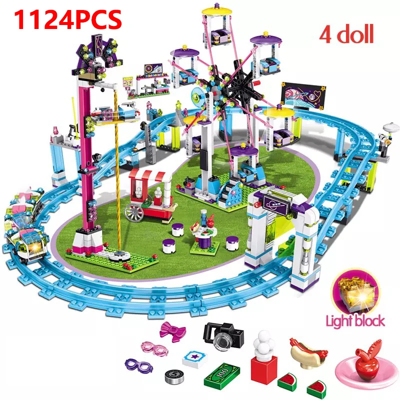 

1124pcs City MOC Bricks Compatible Friends Amusement Park Blocks Roller Coaster Figure Model Toys For Girls Children