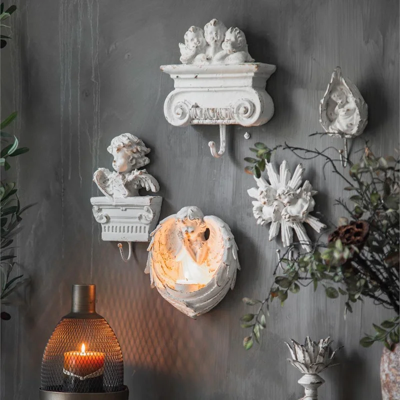 

Французская ретро-кукла-ангел, рельефная роспись, крючки, Декор для дома, гостиной, фон, настенный подвесной подсвечник, украшения