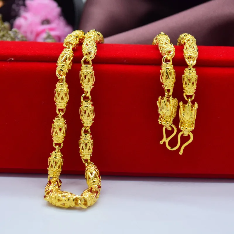 

Ожерелье с уникальными полыми бусинами в форме оливковой цепи из 14-каратного золота, ожерелье с дизайном дракона для Мужчин, Ювелирные изде...