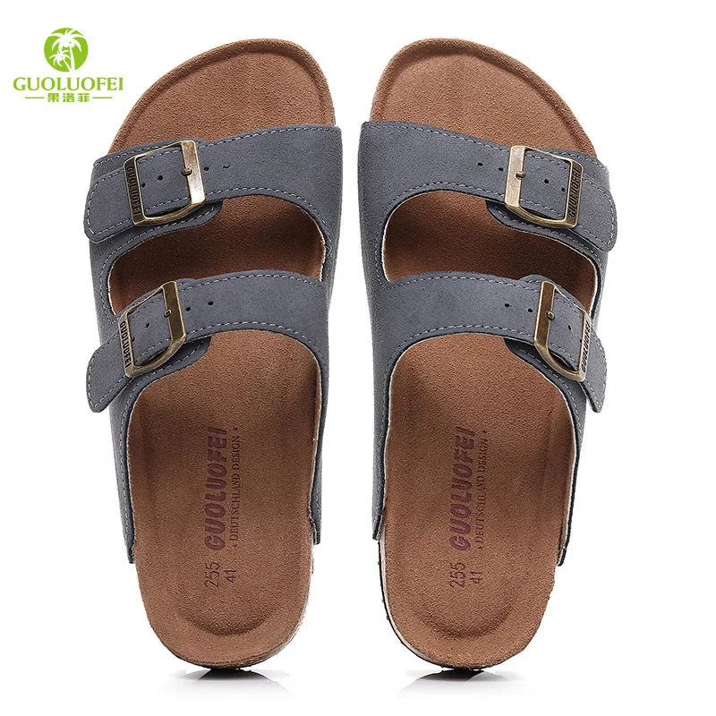 

Lovers Cork Slippers Summer Fashion All-match Anti-skid Lovers Cowhide Slippers Beach Shoes