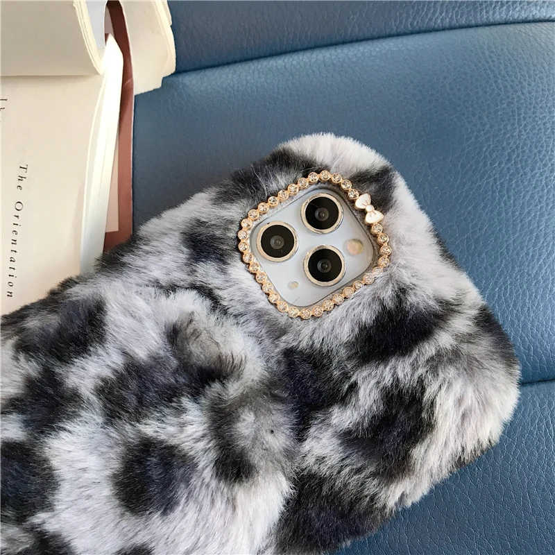 Милый теплый плюшевый зеркальный телефонный чехол для Samsung s8 s9 s10 pro plus note 8 9 10 J3 J4 J6 J8 2018 леопардовый меховой мягкий задний кожух.
