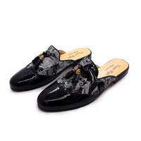 trendy mens half shoes flat leather mules shoes tassel pointed python handmade shoes comfortable casual home mens shoes