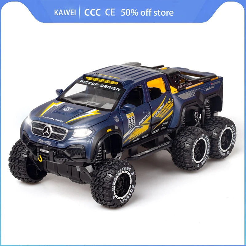 

1/28 Metal Toy Car Simulation Alloy Car Modle XCLASS EXY 6X6 Pickup Sound Light Pull Back Model Toys For Children Boy Collect