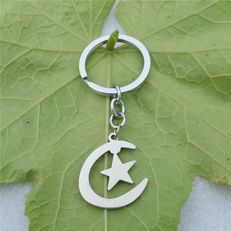 

12 Pieces Moon Star Muslim Symbol Keyring Stainless Steel Islamic Crescent Pendant Charm Keychain Islam Ethnic Jewelry for Men