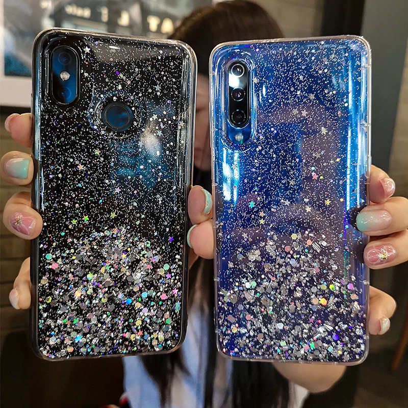 Блестящий Прозрачный чехол для телефона со звездой Xiaomi 6 6X 9 8 SE Lite Redmi K20 Pro Note 7