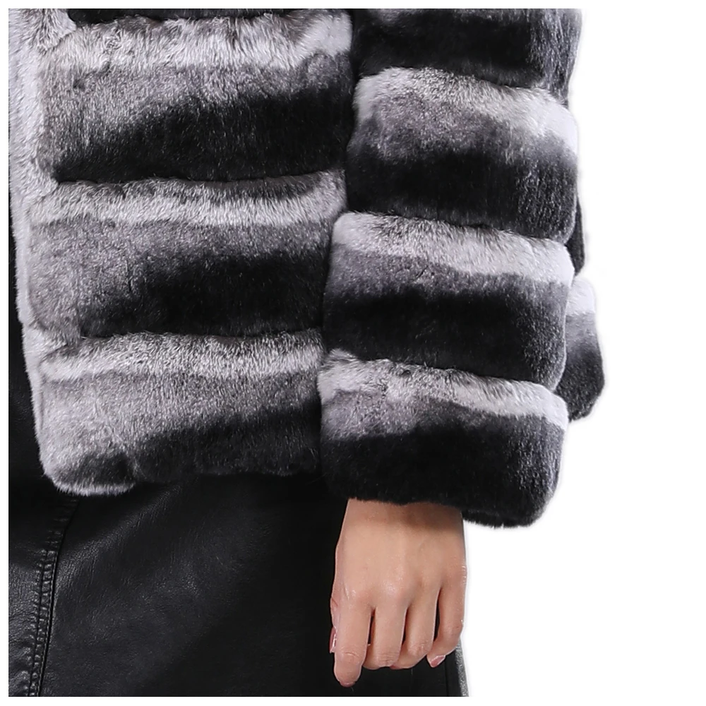 Женская зимняя шуба из натурального меха шиншиллы Толстая теплая объемная