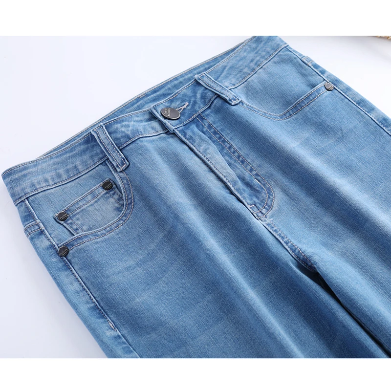 Женские тонкие джинсы с вышивкой FERZIGE повседневные Прямые брюки стрейч эффектом