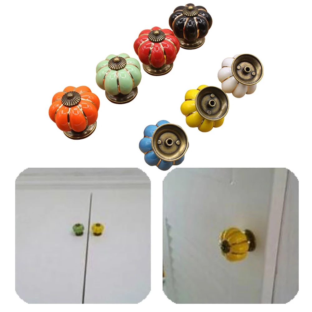 1 шт ящик ручки шкафа керамические красочный дизайн дверные в виде тыквы