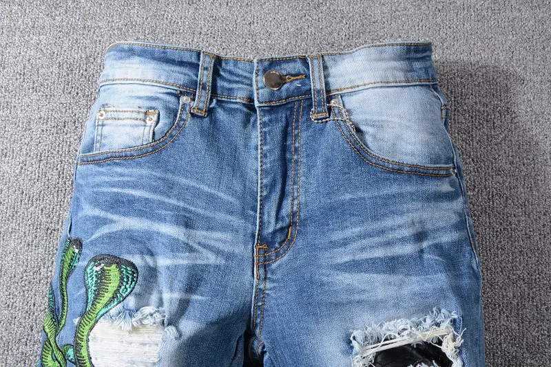 

AMIRI pants high street fashion brand amiri viper embroidered jeans men's scratched snake skin patch beggar long pants