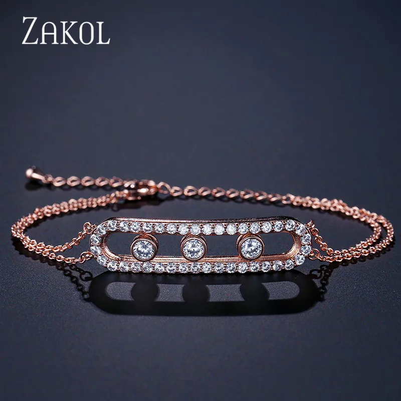 Rose Gold Color ZAKOL модный роскошный браслет для матери прозрачный белый круглый камень свадебные украшения Новая энергия для женщин вечерние FSBP2013 - Окраска металла: Rose Gold Color