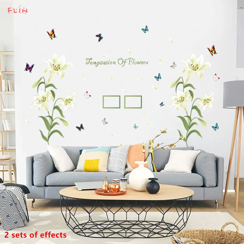 Белые Розовые большие цветы настенные наклейки спальня ТВ диван романтические