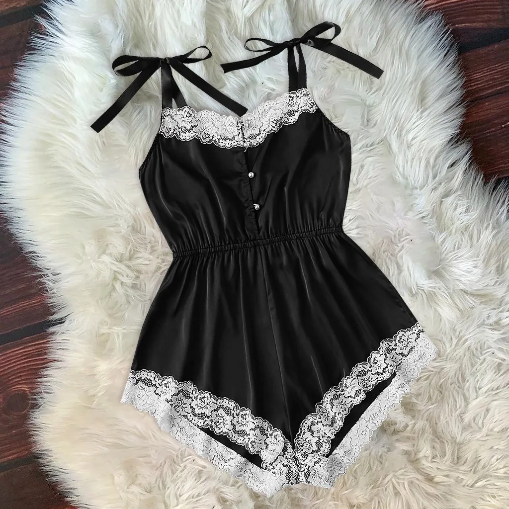 

Ladies Sexy Silk Satin Pajama Set Lace Pyjama Set Sleeveless Pijama Set V-neck Sleepwear Summer Home Wear Sleep Wear For Women