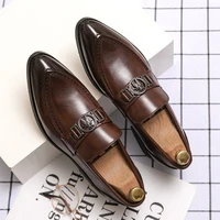2021 men shoes fashion trend business casual all match classic solid color pu metal pointed toe car stitching loafers 3kc338
