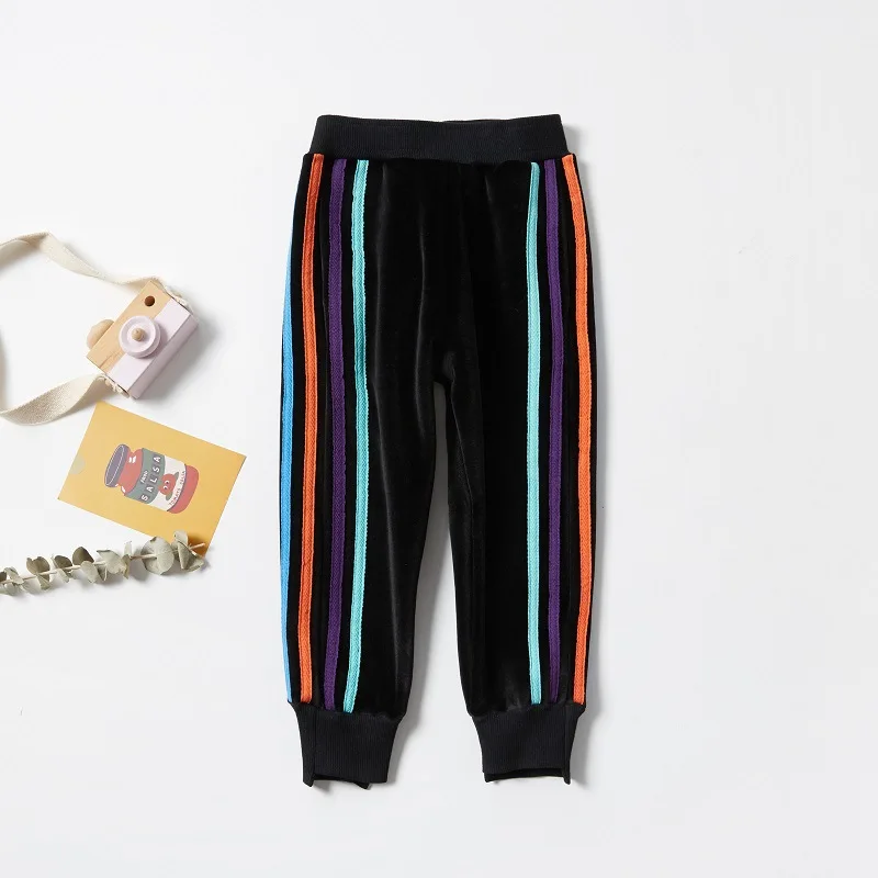 

Autumn&Winter Kids Pants Thickened Girls Pants Multicolor Striped Sports Kids Trousers Boys And Girls Clothes
