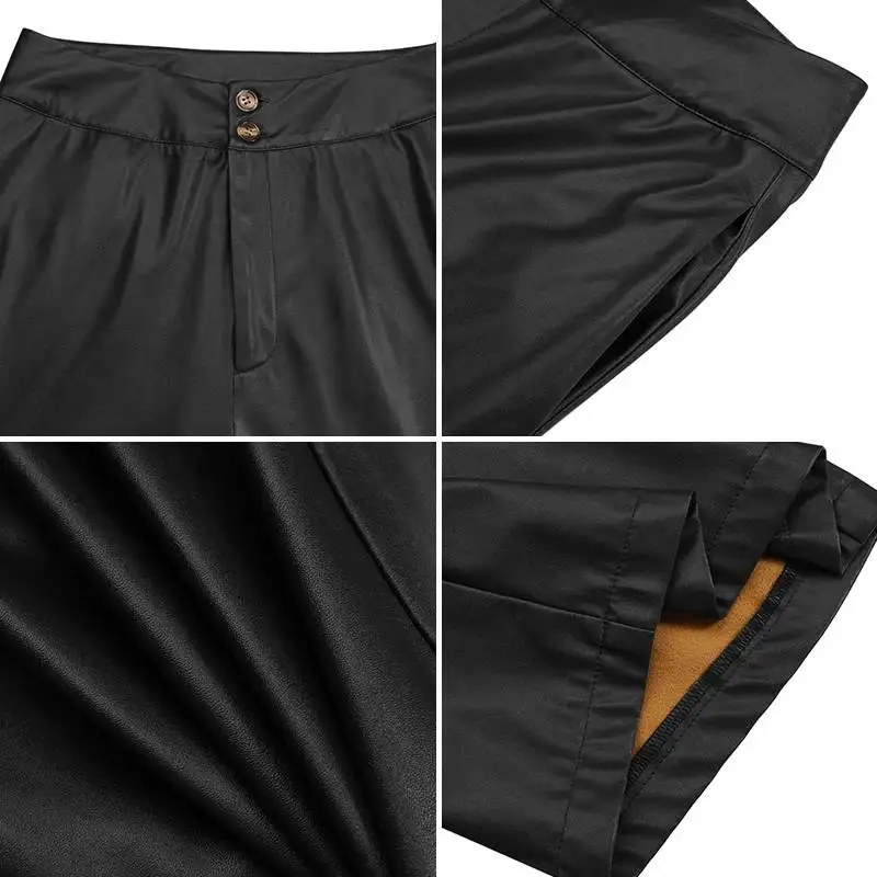 

Elegant Women PU Leather Pants Casual High Waist Pants 2021 VONDA Office Lady Wide Leg Long Trousers Pantalones Femme Plus Size