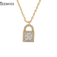 queenkiss nc634 fine jewelry wholesale fashion lady girl birthday wedding aaa zircon square lock 18kt gold white gold necklace