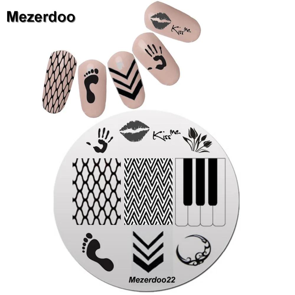 Kiss Design 5.5cm Round Nail Art Stamp Stamping Plates Template Set Cute Feet Arrow Fishing Nets Image Manicure Plate Mezerdoo22