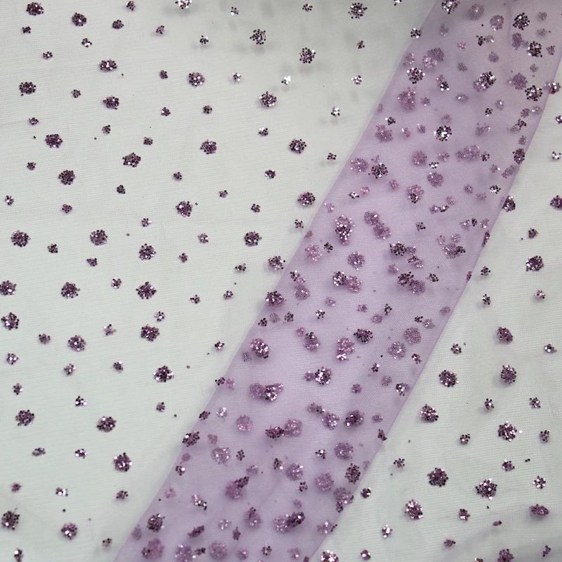 

High Quality Purple African Net French Sequins Lace Fabric 2021 Nigerian Party Dress Wedding Veil Glitter Tulle Crafts Material
