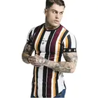 Мужская футболка с коротким рукавом, в стиле хип-хоп, обтягивающая, для бодибилдинга, для бега, фитнеса, полосатые топы, летний Повседневный Быстросохнущий костюм, 2019