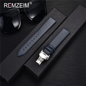 Ultra Thin Leather Strap Watchbands 16mm 18mm 20mm 22mm Watch Strap with Automatic Butterfly Clasp B