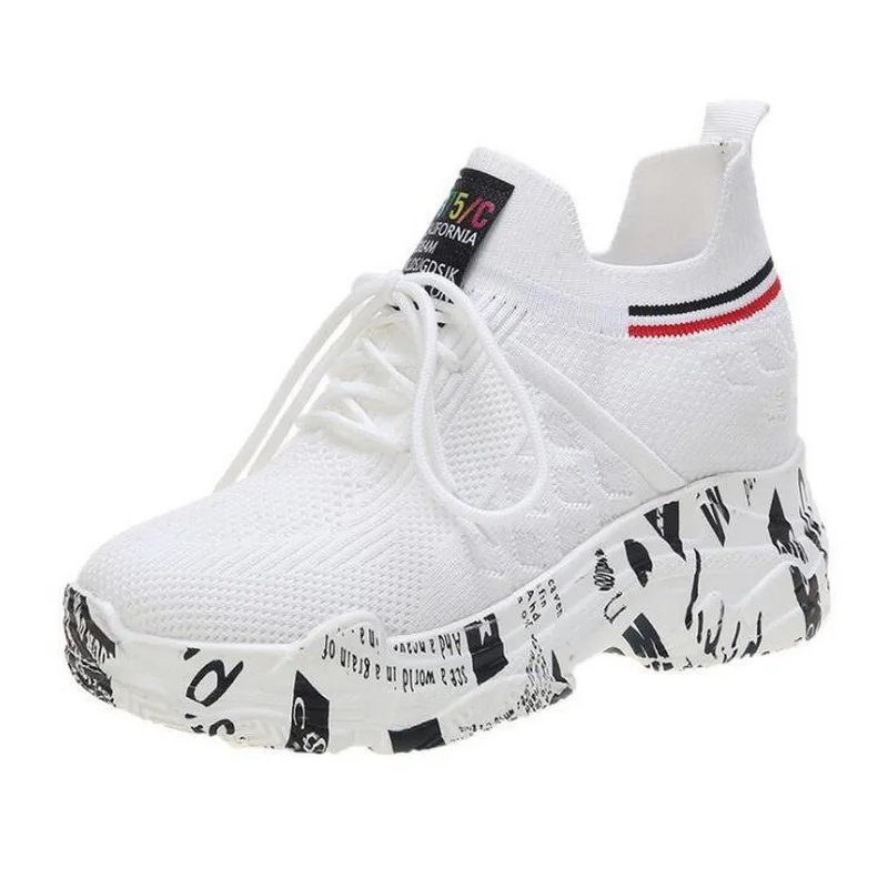 

Women Sock Sneakers High Top Comfortable Lace-Up Women's Casual Shoes Heightening Fashion Mesh Ladies Footwear