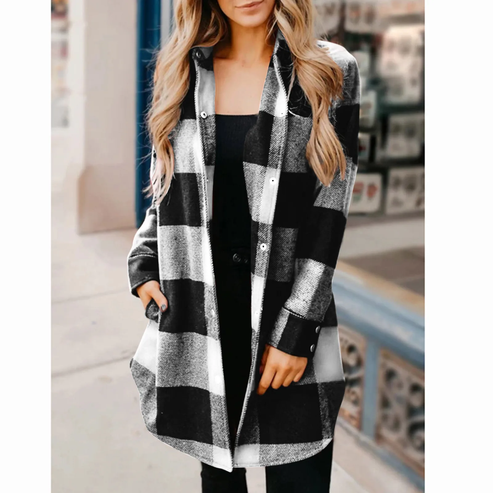 Осенняя клетчатая куртка Женская винтажная уличная одежда в клетку свободные