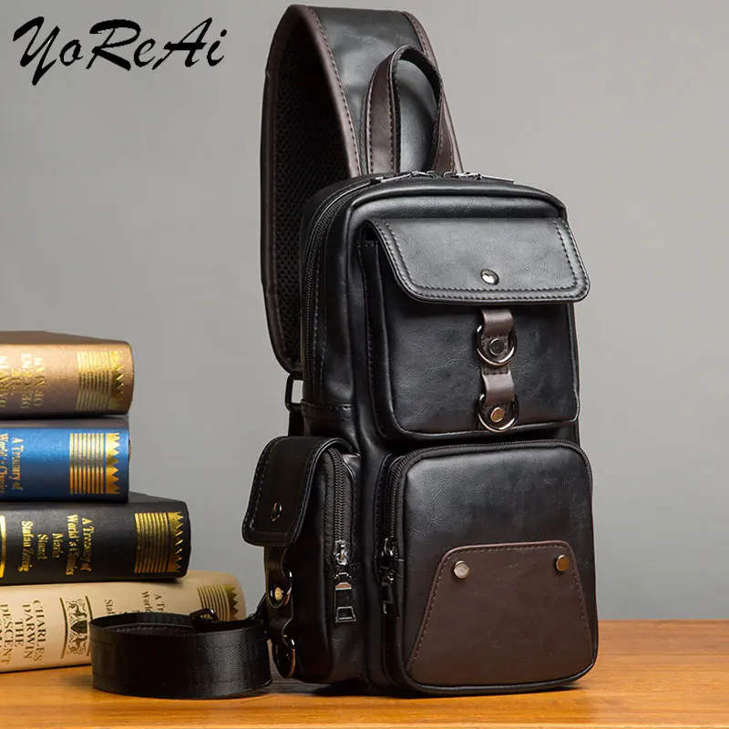 

Сумка кросс-боди YoReAi мужская с защитой от воров, модная кожаная нагрудная Сумочка с вращающейся кнопкой для открывания, нагрудная сумка на р...