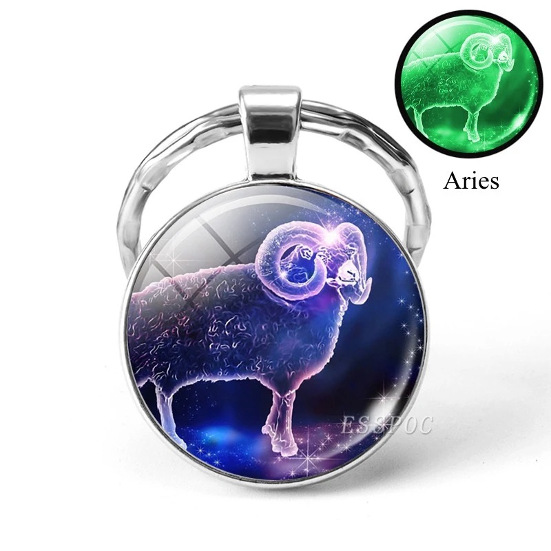 Aries Светится в темноте 12 брелок для ключей «Созвездие» светящийся Зодиак из нержавеющей стали металлический брелок для ключей для мужчин автомобильный брелок подарки - Цвет: Aries