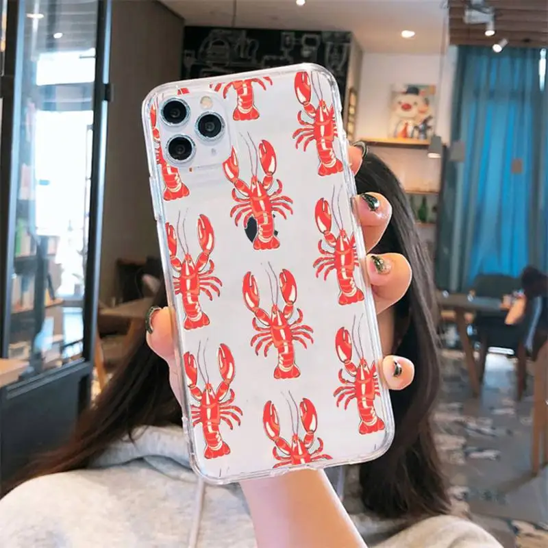 

Animal lobster crab Phone Case Transparent soft For iphone 5 6 7 8 11 12 s c se plus mini x xs xr pro max cover shell funda