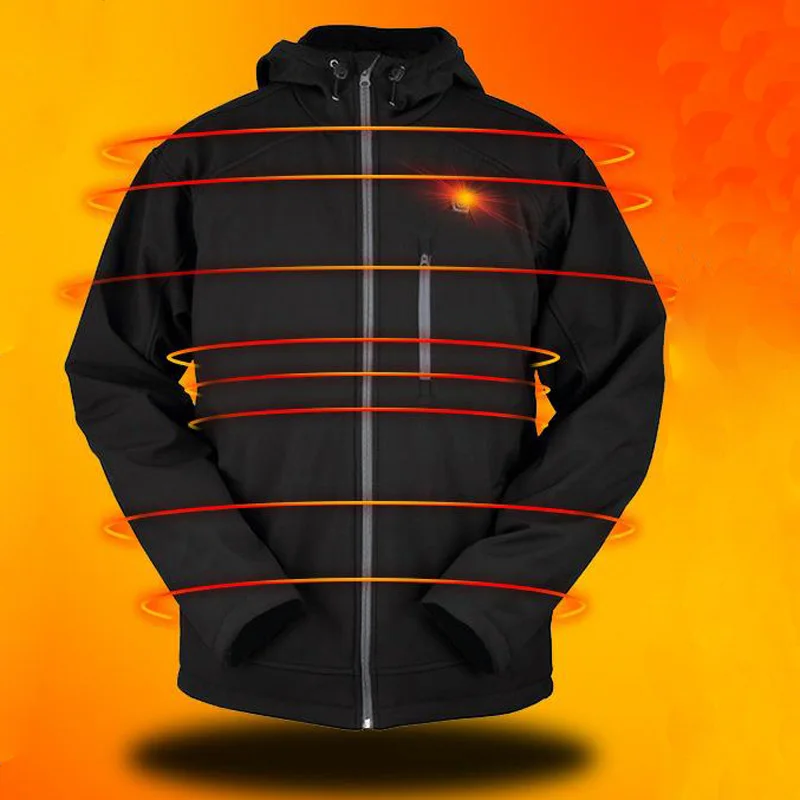 Men's Winter Outdoor Intelligent USB Work Hooded Heating Jacket Coats Adjustable Temperature Control Safety Clothing DYR002