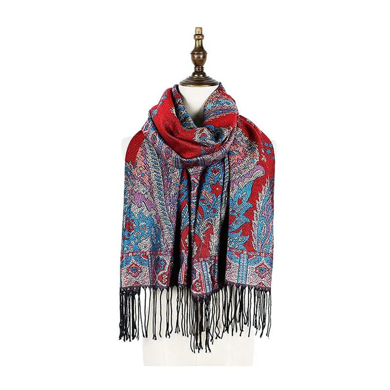 Толстые пашмины с узором пейсли Жаккардовые Зимние тяжелые шали кисточками шарф