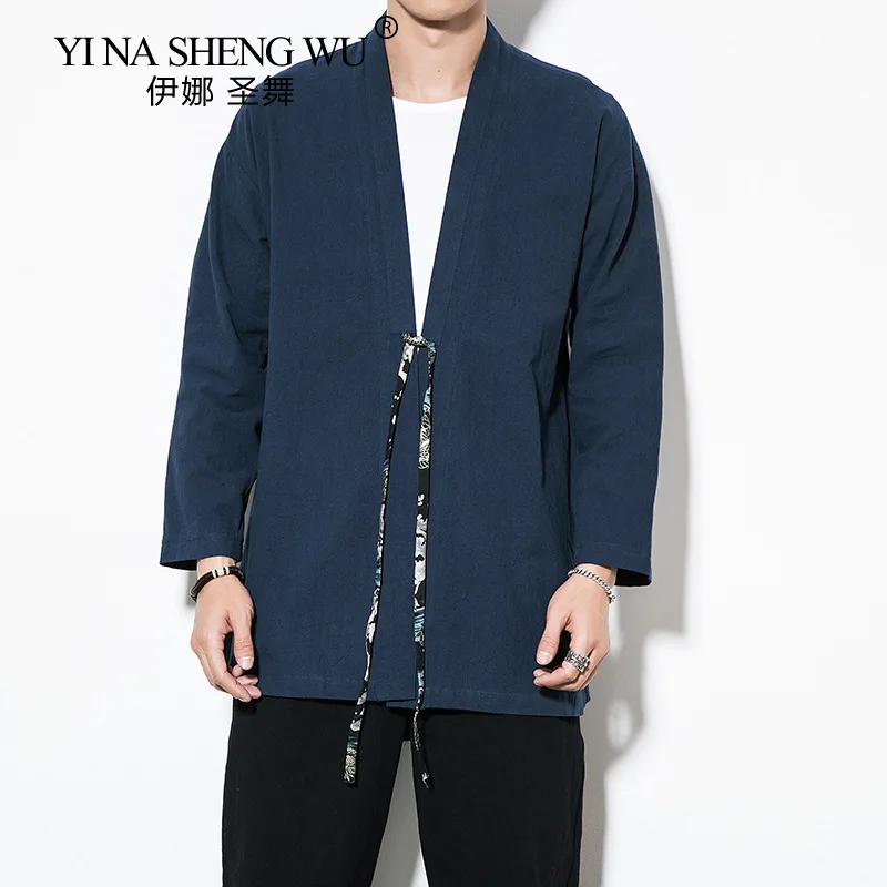 

Кимоно мужское с длинным рукавом, тонкий кардиган свободного покроя, традиционное японское пляжное, юката, Повседневная модная одежда