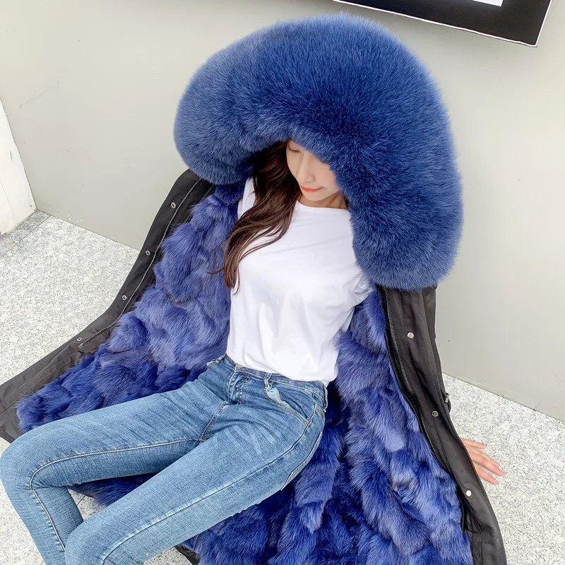 Plus Size Natural Fox Fur Woman Jacket Winter Real Fur Coat Thick Warm Detachable Fur Liner Long Genuine Fur Coat Women Parkas
