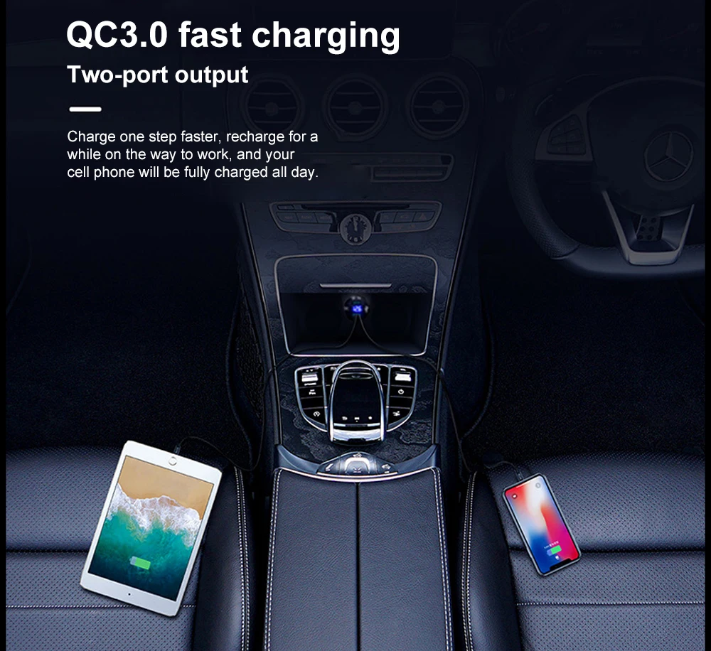 Quick Charge 3.0 Dual USB Car Charger Waterproof Socket Aluminum Power Outlet Fast with LED Voltmeter for 12V 24V | Автомобили и