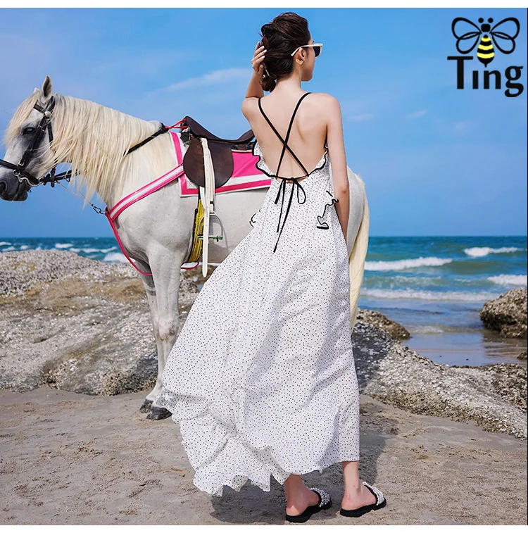 Tingfly 2020 летнее дизайнерское модное платье макси в горошек винтажное с открытой