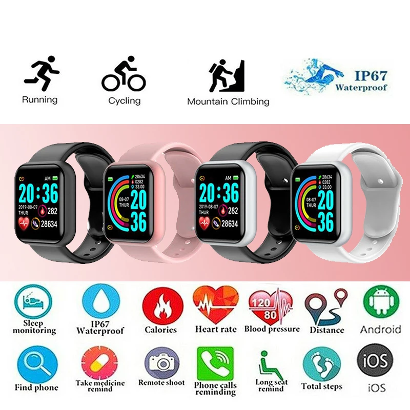 

Y68 Smart Watch Men's Smartwatch Women's Digital Electronic Clock Heart Rate Monitor Multi-functional Sports Wristwatch D20