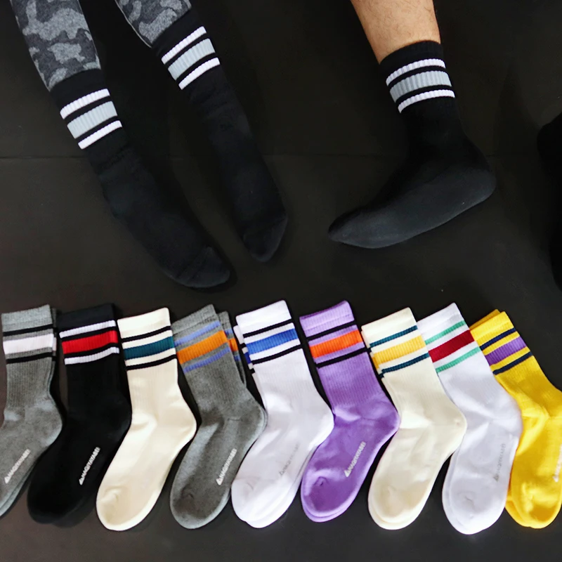 

Women Men Student Stripe Knee-High Sport Socks Running Camping Breathable Basketball Soccer Fitness Compression Ladies Stockings