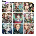 Алмазная живопись с портретом девушки, цветка, птицы из смолы