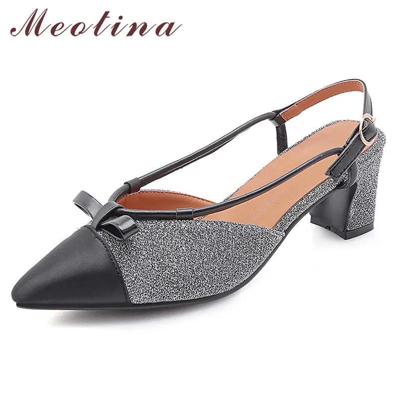 Meotina/женские туфли лодочки на высоком каблуке блестящие толстом с пряжкой и