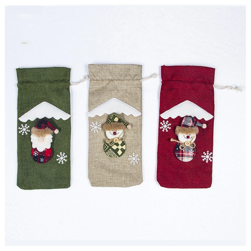 Мешок для бутылки шампанского Рождественская гессианская бутылка Кукла мешок