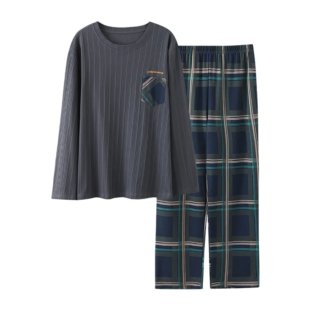 Spring Summer Cotton Men Pajama Trendoy Striped Pijama Sleepwear Casual Plaid Pants Pajamas for Men Plus Size 4XL PJ Pajama Sets