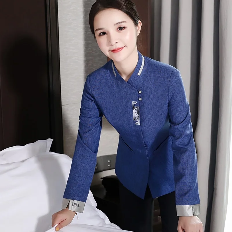 

New Arrival 2021Fashion Autumn Winter Women Hotel Waiter Cleaner Work Uniforms Restaurant Workwear Housekeeping Uniform AS467