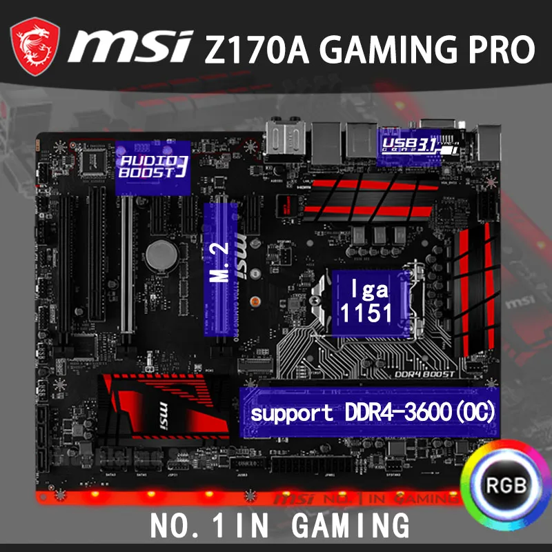 Материнская плата LGA 1151 MSI Z170A GAMING PRO Z170 i7 i5 i3 DDR4 3600(OC)MHz PCI E 3 0 M.2 HDMI совместимый