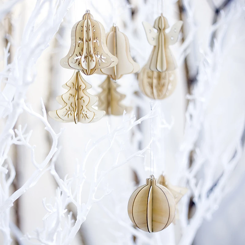 Новогодний 2019 натуральный 3D Рождественский деревянный орнамент для