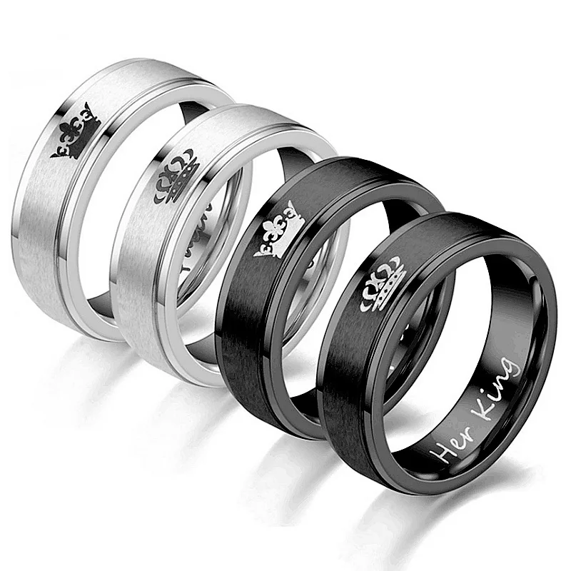 

Stainless Steel Wedding Rings For Women Men Engagement Gift 2021 New Fashion Crown Couple Jewelry Her King & His Queen