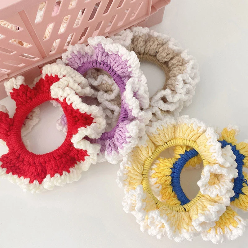 

Elastic Hair Bands Knitting Hiar Scrunchies Rubber Hairbands Tie Hand-woven Hair Rope Rings Accessories Wool Wavy Hair Ring Hoop