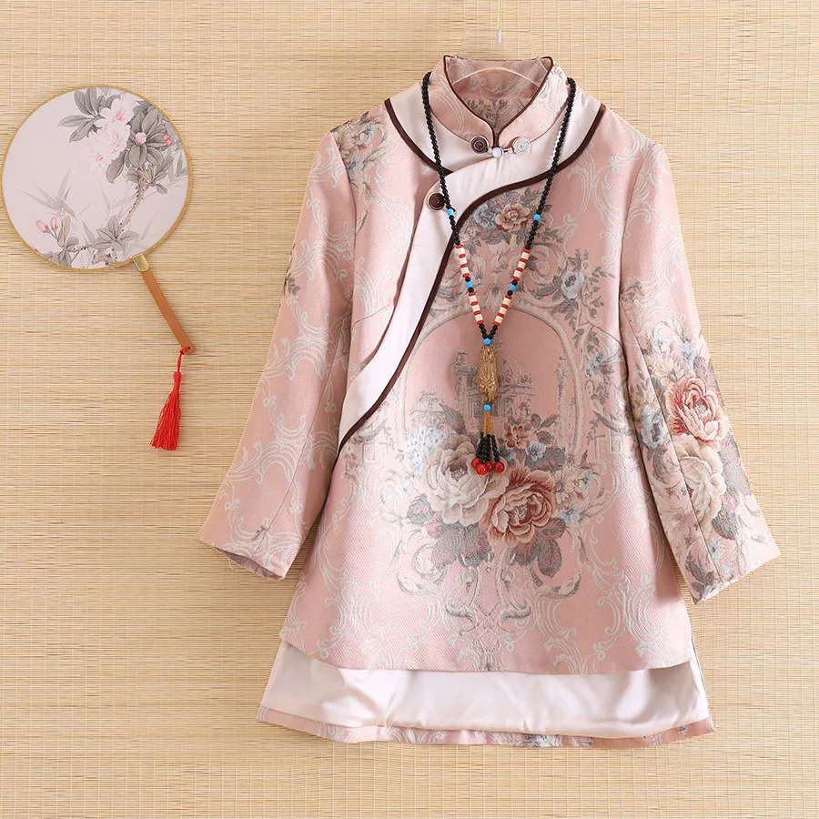 Embro Mill осенняя Женская куртка топ китайский стиль ретро жаккард 3/4 рукав